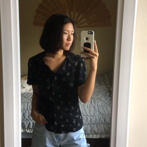 RESERVED Vintage leaf print Peter Pan collared top